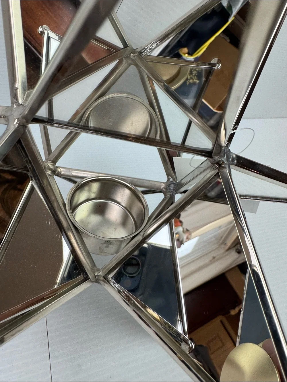 VTG Silver Mirrored Metal Star Tealight Candle Holder Geometric 3D Table Center